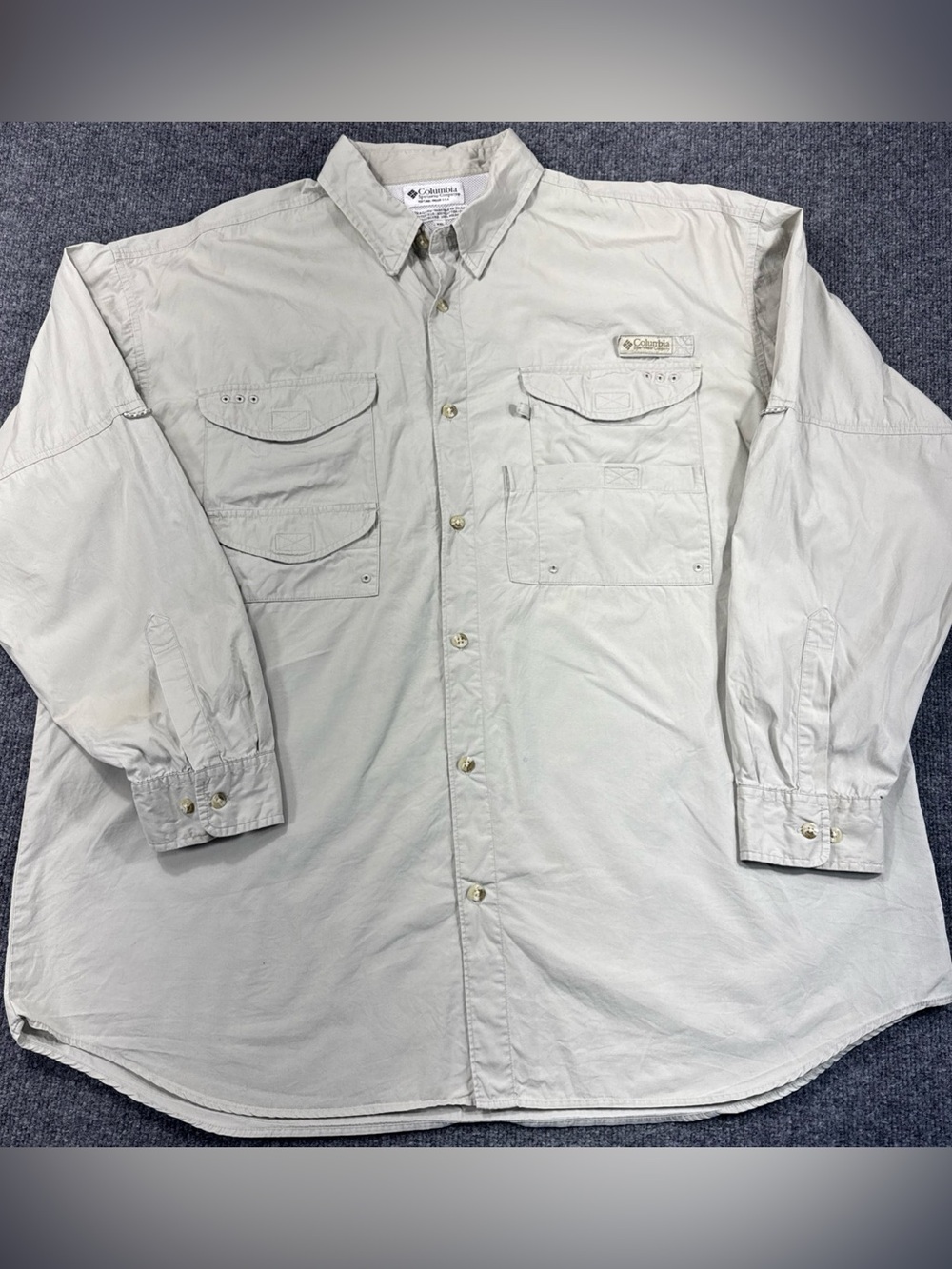 Columbia PFG Shirt Mens XXL Beige UPF 30 Vented Long Sleeve Fishing Button Up